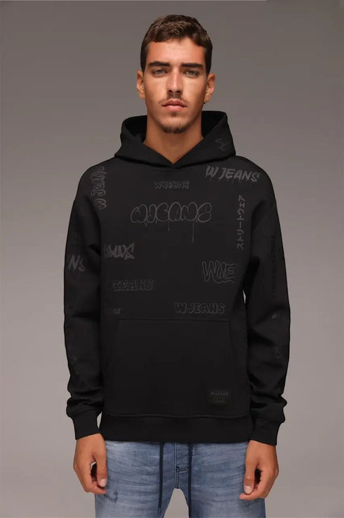 Wjeans hoodie for man קפוצ'ון דבליו ג'ינס בצבע שחור לגבר